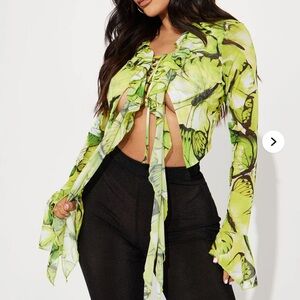 Fashion Nova White Long Sleeve Tie Front Blouse